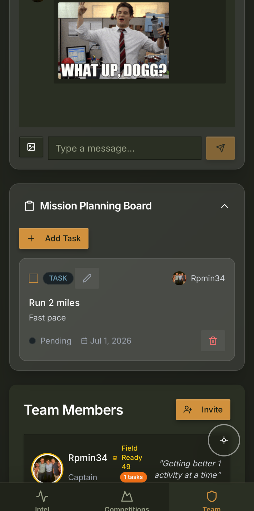 Team Comms and Mission Board